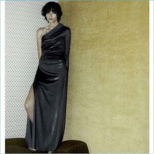 Zara shiny draped dress in dark gray NWT
